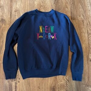Vintage Navy Sweatshirt with Colorful New York Embroidery